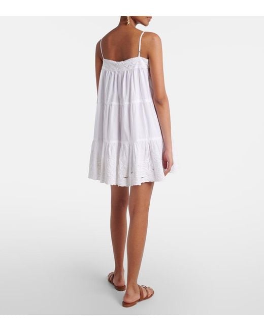 Juliet Dunn White Embroidered Cotton Poplin Slip Dress
