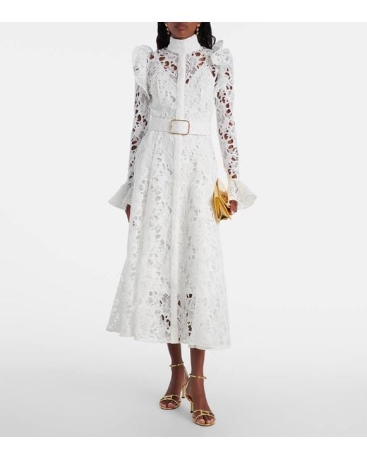Robe Midi Aliyah En Dentelle LEO LIN en coloris White
