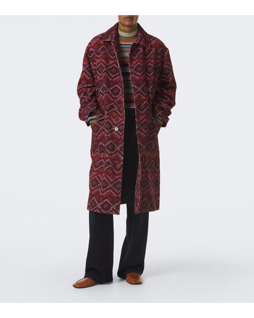 Dries Van Noten Red Printed Cotton Corduroy Coat for men