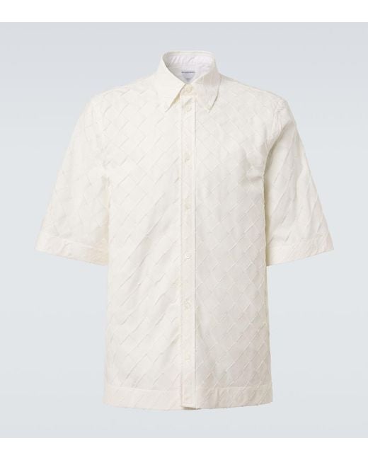 Bottega Veneta White Intrecciato Cotton Poplin Shirt for men