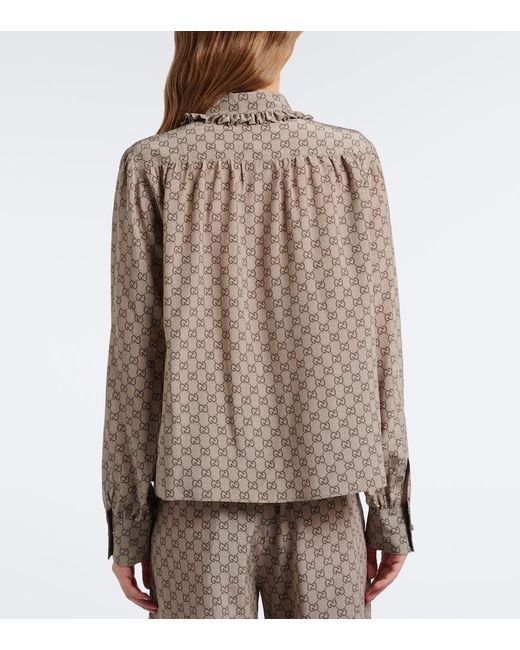 Gucci Brown Gg Silk Crepe De Chine Blouse