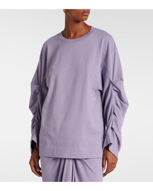 Dries Van Noten Purple Ruched Cotton Jersey Sweatshirt