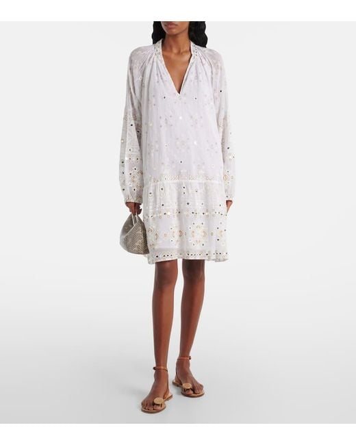 Juliet Dunn White Besticktes Minikleid Aus Baumwolle