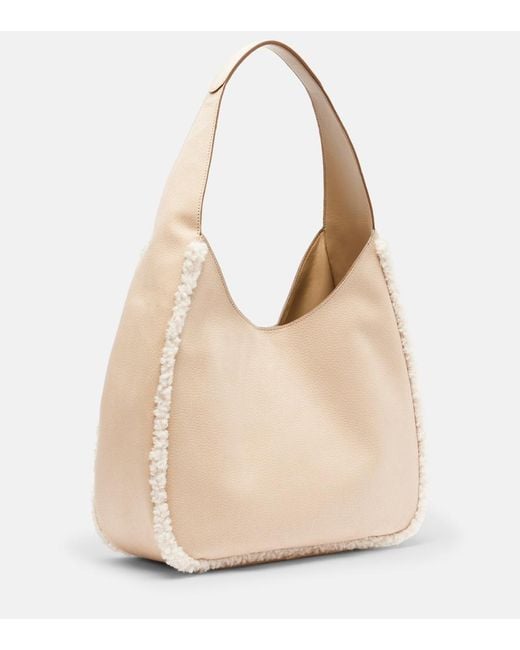 Stella McCartney Natural Teddy-Trimmed Shoulder Bag