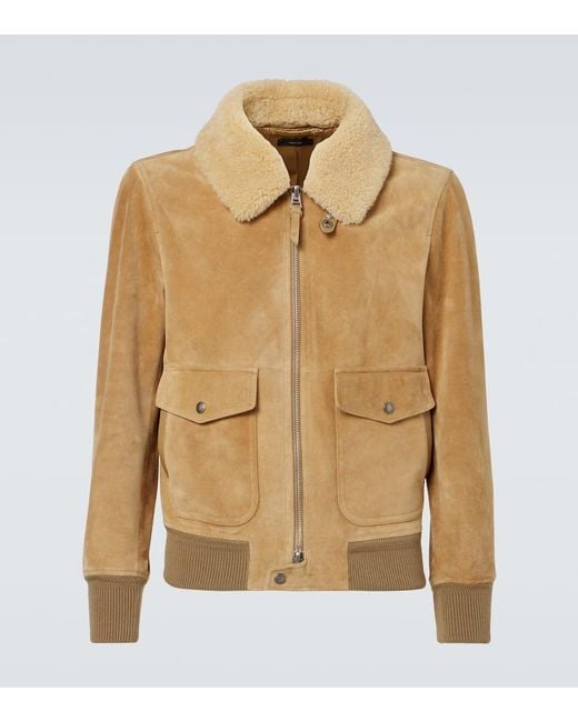Tom Ford Natural Shearling-Trimmed Suede Blouson for men