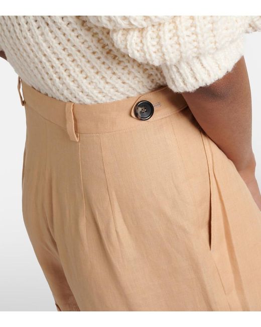 Loro Piana Natural Pleated Linen Shorts