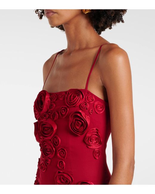 Blumarine Red Floral-Applique Georgette Gown