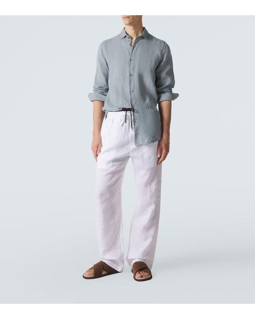 Frescobol Carioca Blue Antonio Linen Shirt for men