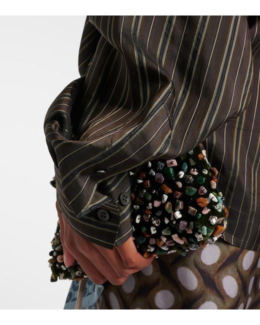 Dries Van Noten Black Striped Draped Wrap Top