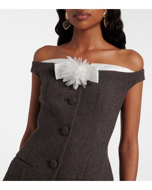 Self-Portrait Black Floral-Applique Off-Shoulder Minidress