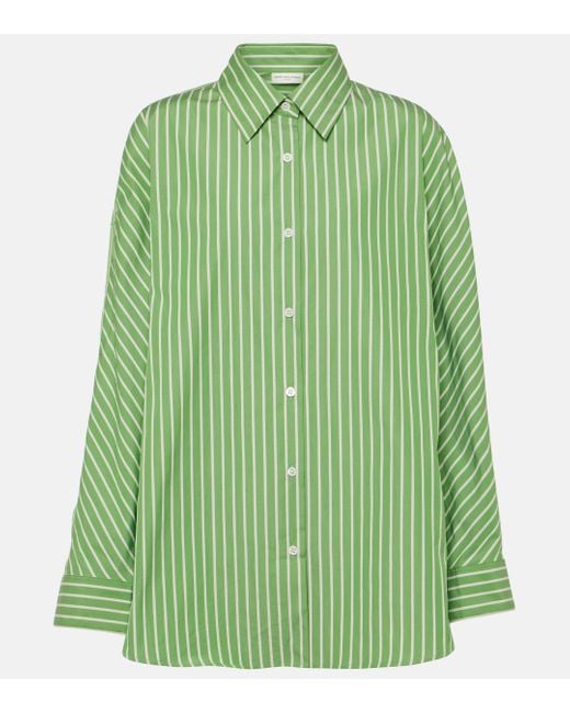 Dries Van Noten Green Striped Cotton Poplin Shirt