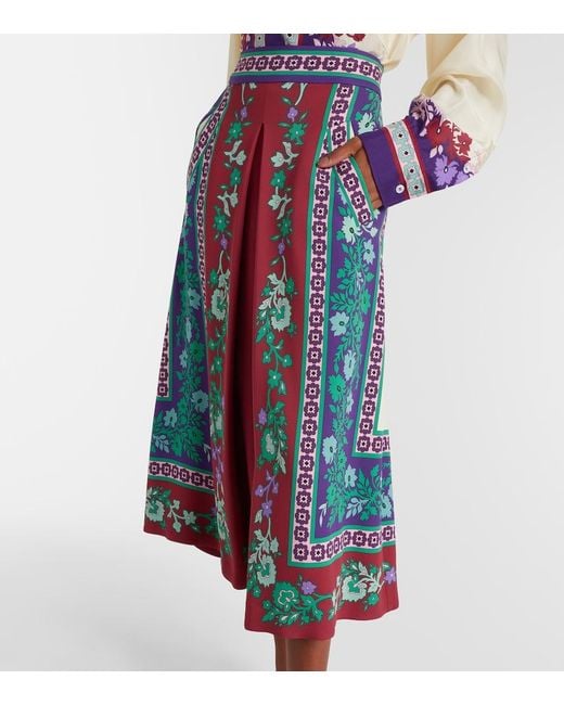 LaDoubleJ White Santa Monica Printed Satin Midi Skirt