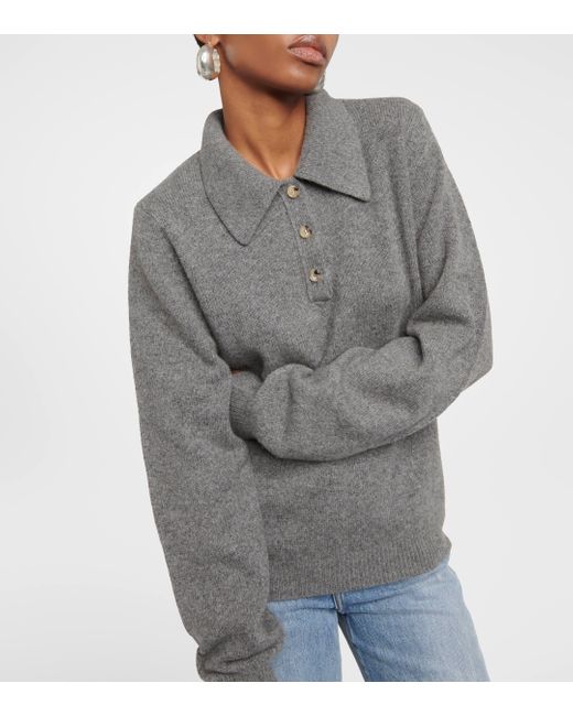 Khaite Gray Joey Cashmere-blend Polo Sweater