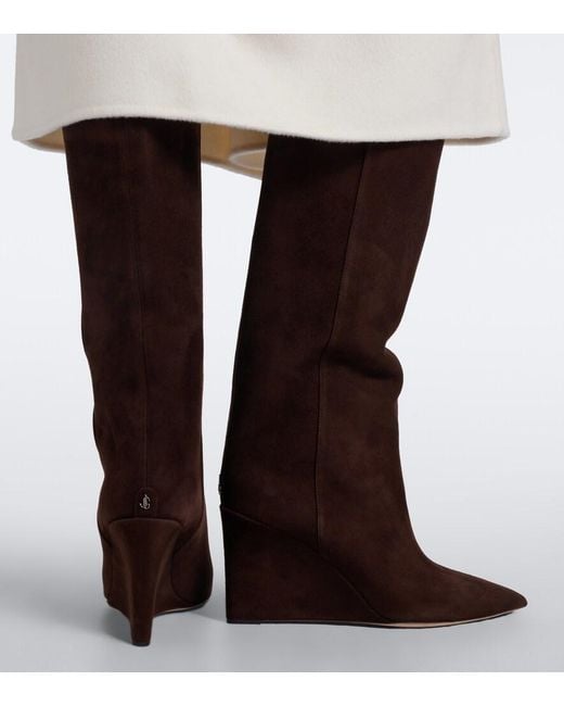 Jimmy Choo Brown Blake Suede Wedge Knee-High Boots