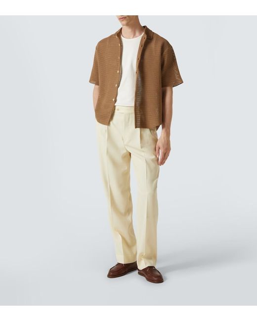 Auralee Brown Knitted Cotton Mesh Shirt for men