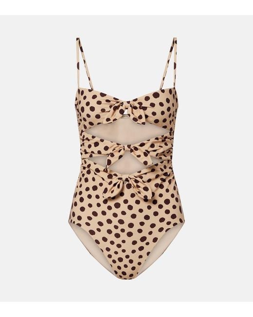 Valentino Natural Polka-Dot Cutout Swimsuit