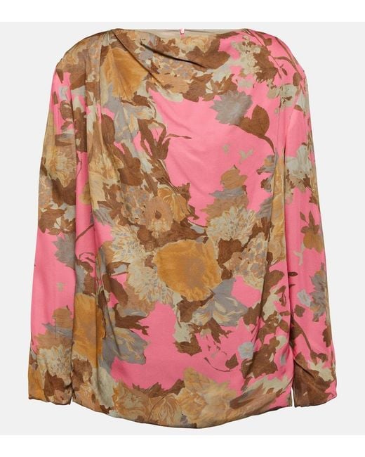 Dries Van Noten Pink Printed Draped Blouse