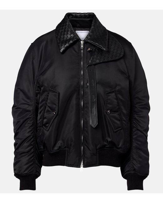 Bottega Veneta Black Intrecciato Leather-Trimmed Blouson Jacket