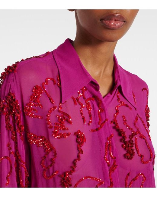 Dries Van Noten Pink Sequined Sheer Chiffon Blouse