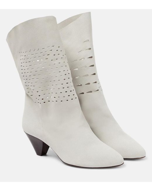Isabel Marant White Ankle Boots Reachi aus Veloursleder