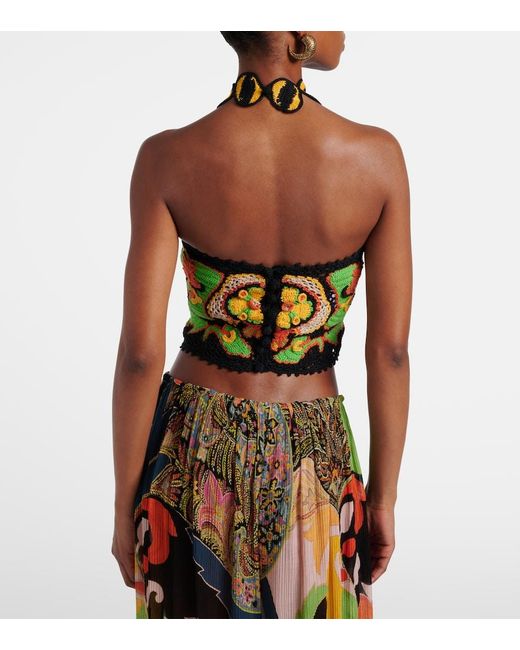 Etro Green Floral Crochet Cotton Crop Top