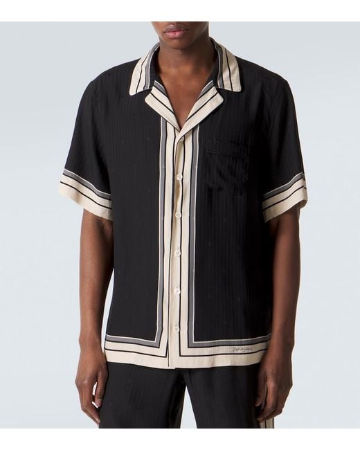 Dolce & Gabbana Black Striped Silk Bowling Shirt for men