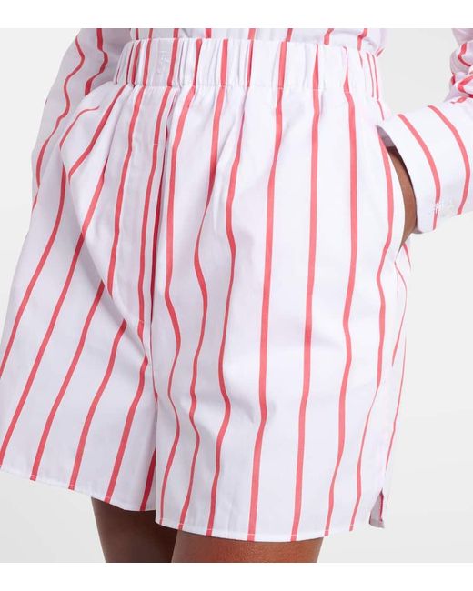 Frankie Shop Red Lui Striped Cotton Poplin Shorts