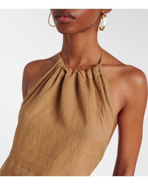 Nili Lotan Natural Lelia Halterneck Linen Maxi Dress