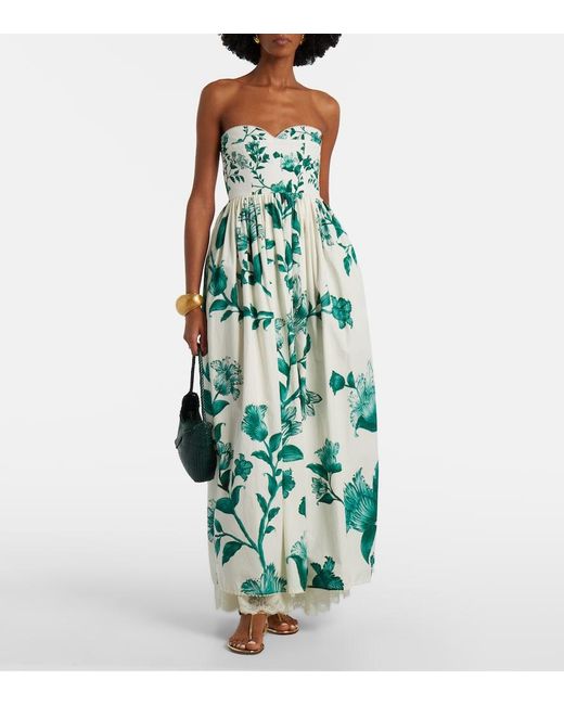 Agua Bendita Green Tonia Floral Lace-Trimmed Cotton Maxi Dress