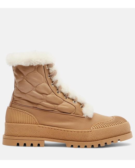 Aquazzura Natural Glacier Shearling-Lined Lace-Up Boots