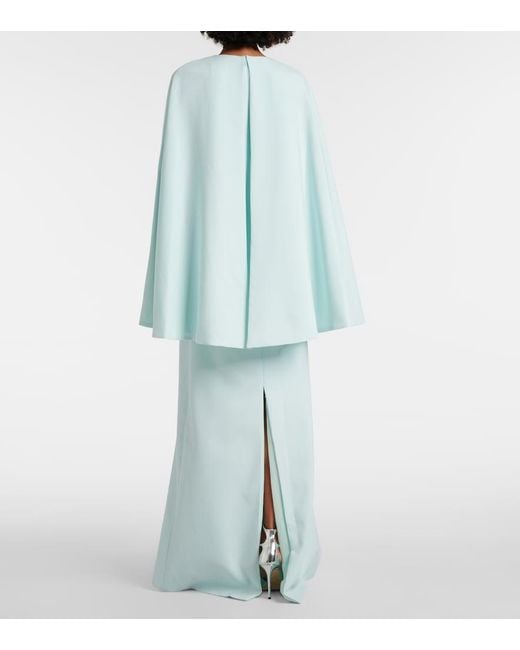 Costarellos Blue Elin Embellished Caped Crepe Gown
