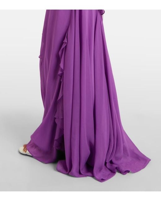 De La Vali Purple Mayara Ruffled Georgette Gown