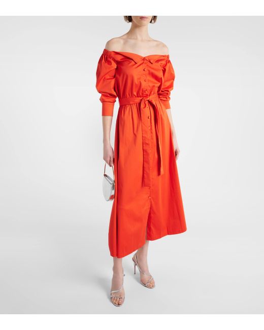 Altuzarra Orange Zora Off-shoulder Cotton Shirt Dress