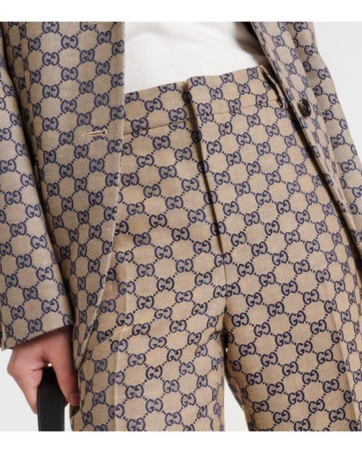 Pantalones de lona de mezcla de lino con GG Gucci de color Gray