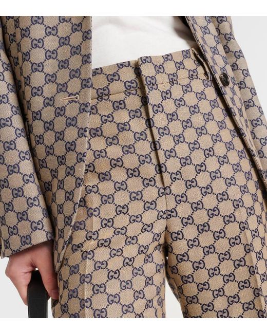 Gucci Gray Gg-Embroidered Canvas Tailored Trousers