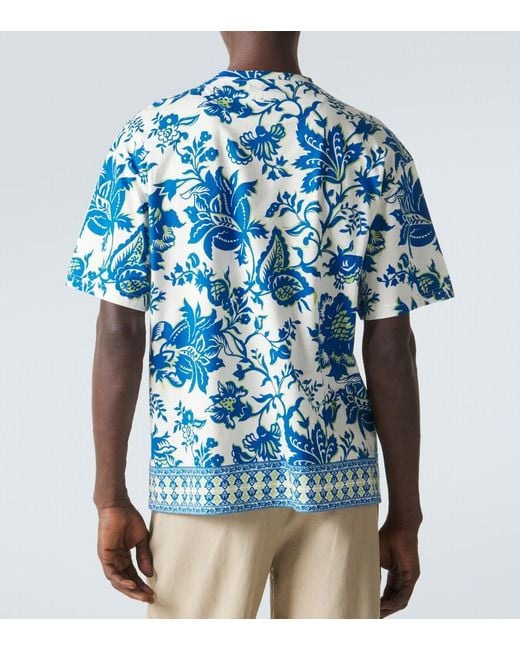 Etro Blue Floral Cotton Jersey T-Shirt for men