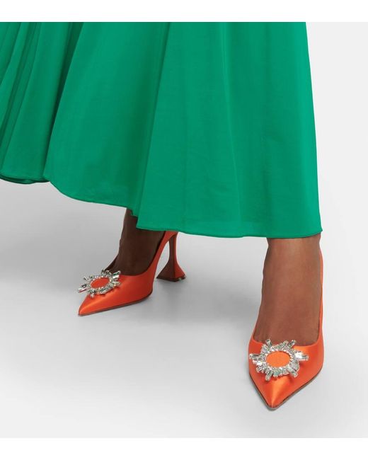 AMINA MUADDI Red Crystal-Embellished Satin Pumps