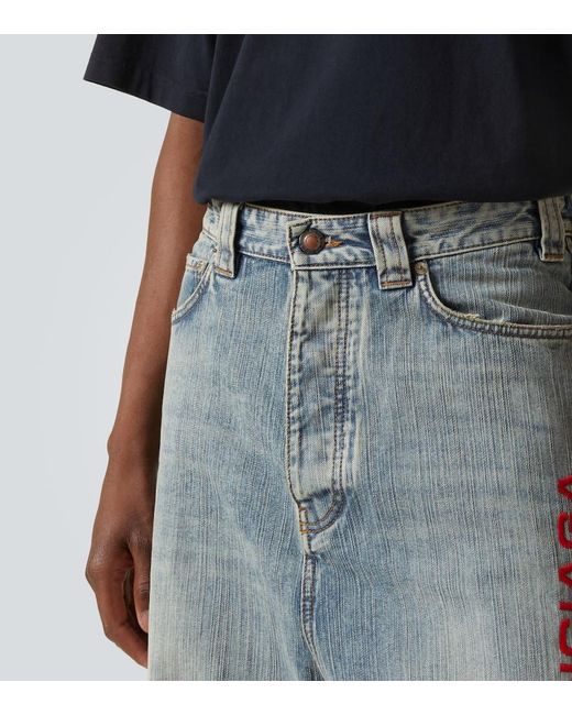 Balenciaga Blue Logo Embroidered Wide-Leg Jeans for men