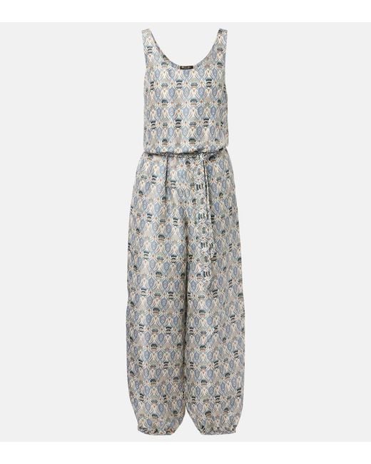 Loro Piana Gray Nadia Printed Silk Shantung Jumpsuit