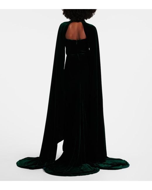 Costarellos Black Brisha Caped Embellished Velvet Gown
