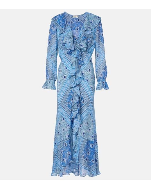 Rixo Blue Gracye Ruffled Silk Maxi Dress