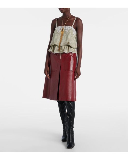 Chloé Red Leather Midi Skirt