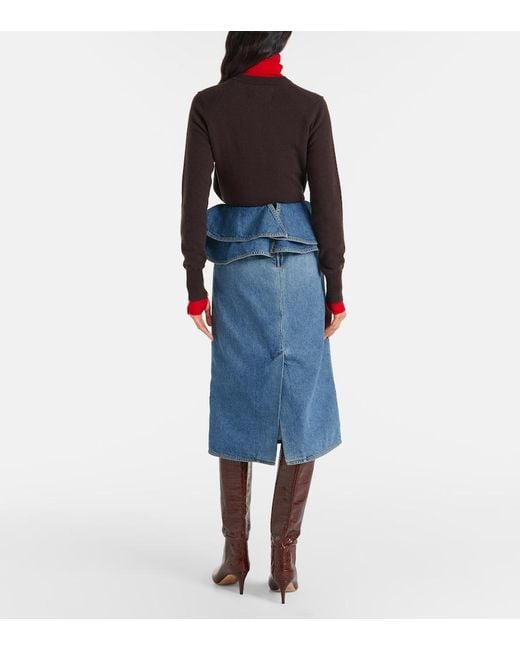 Plan C Blue Peplum Denim Midi Skirt