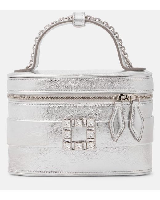 Roger Vivier White Tres Vivier Metallic Leather Vanity Bag
