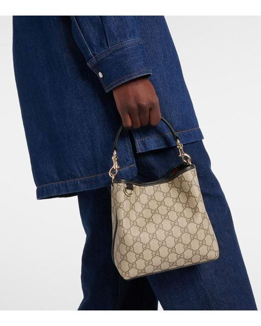 Gucci Brown Gg Canvas Leather-Trimmed Tote Bag