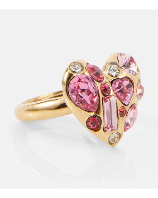 Oscar de la Renta Pink Gemstone Heart Embellished Ring