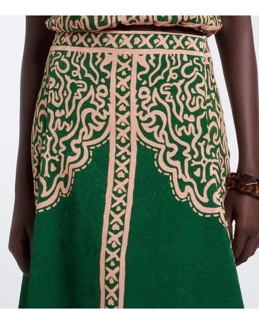 Johanna Ortiz Green Printed Maxi Skirt