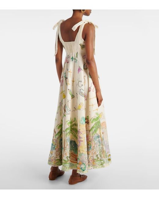 ALÉMAIS White Bedrucktes Midikleid Anouk Aus Leinen