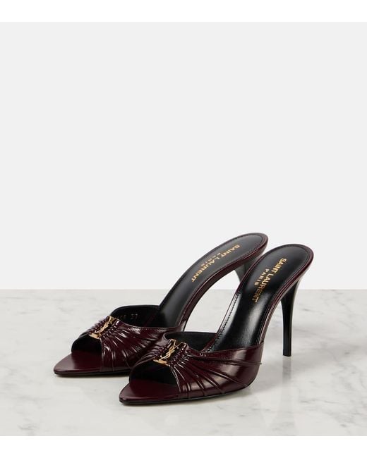 Saint Laurent Red Babylone Cassandre 90 Leather Mules