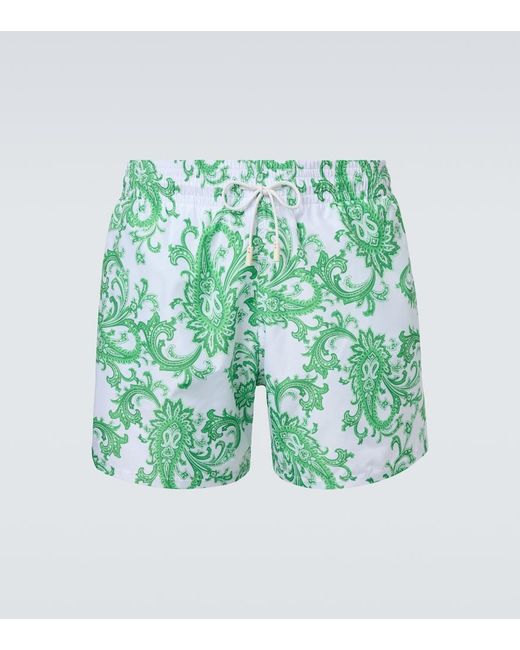 Etro Green Paisley Swim Trunks for men